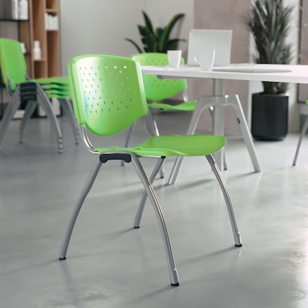 Flash Furniture HERCULES Series 880 lb. Capacity Green Plastic Stack Chair with Titanium Gray Powder Coated Frame RUT-F01A-GN-GG